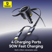 Baseus car charger with multiple ports on a gradient background