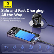 Baseus charging device with smartphone on a dark background