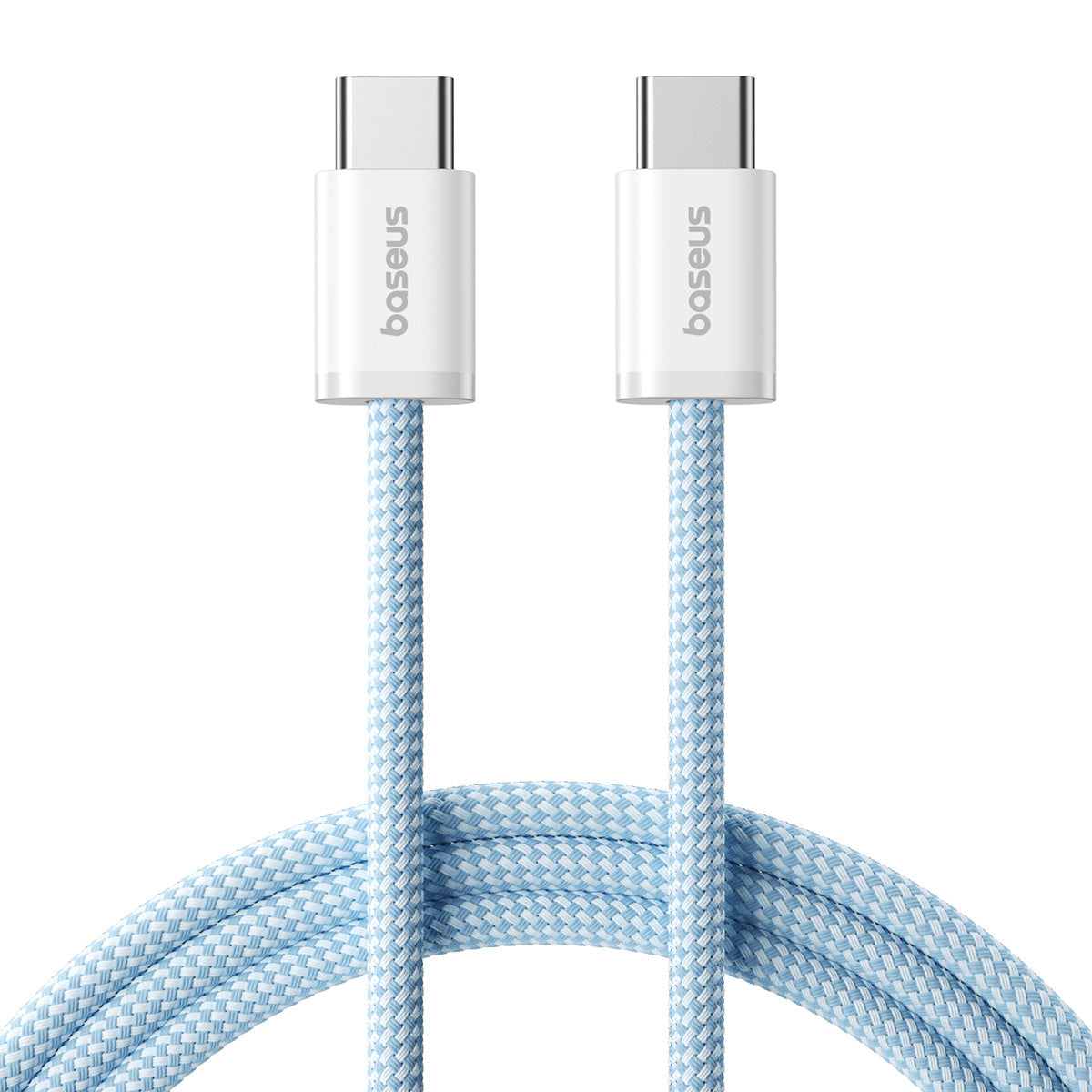 Baseus USB cable with blue braided design on a white background