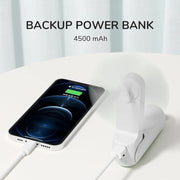 Jisulife Life8 3-in-1 Portable Fan Power Bank Torch USB-C Backup power bank with smartphone on a white surface