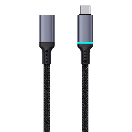 A black Baseus High Definition Series 10Gbps Extension Cable with USB-C connectors and a braided design.