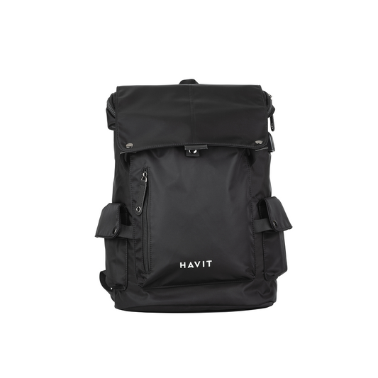 Black backpack with 'HAVIT' branding on a white background