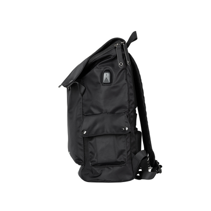 Black backpack on a white background
