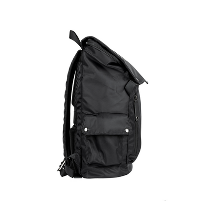 Black backpack on a white background