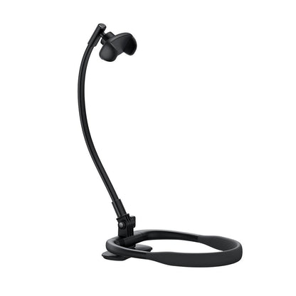 An adjustable neck phone holder with a black silicone lined pad and a flexible neck.