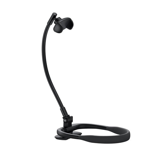 An adjustable neck phone holder with a black silicone lined pad and a flexible neck.