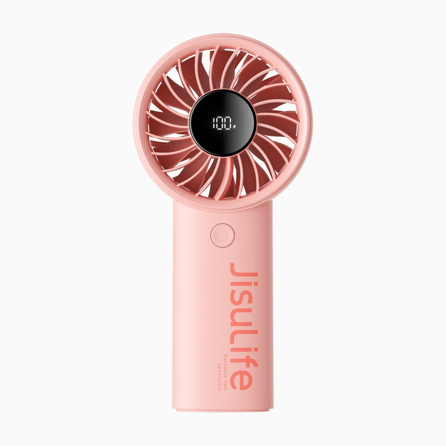 Jisulife Life4 Handheld Fan 3600mAh 5 Speed LED Display Pink handheld fan with 'Jisulife' branding on a white background