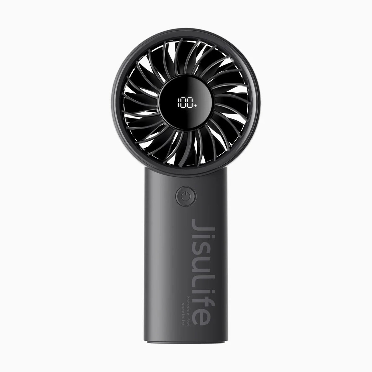 Jisulife Life4 Handheld Fan 3600mAh 5 Speed LED Display Black handheld fan with digital display and 'JisuLife' branding on a white background
