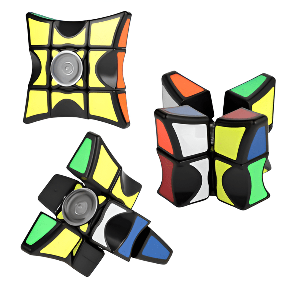 Colorful puzzle spinner toy on a white background