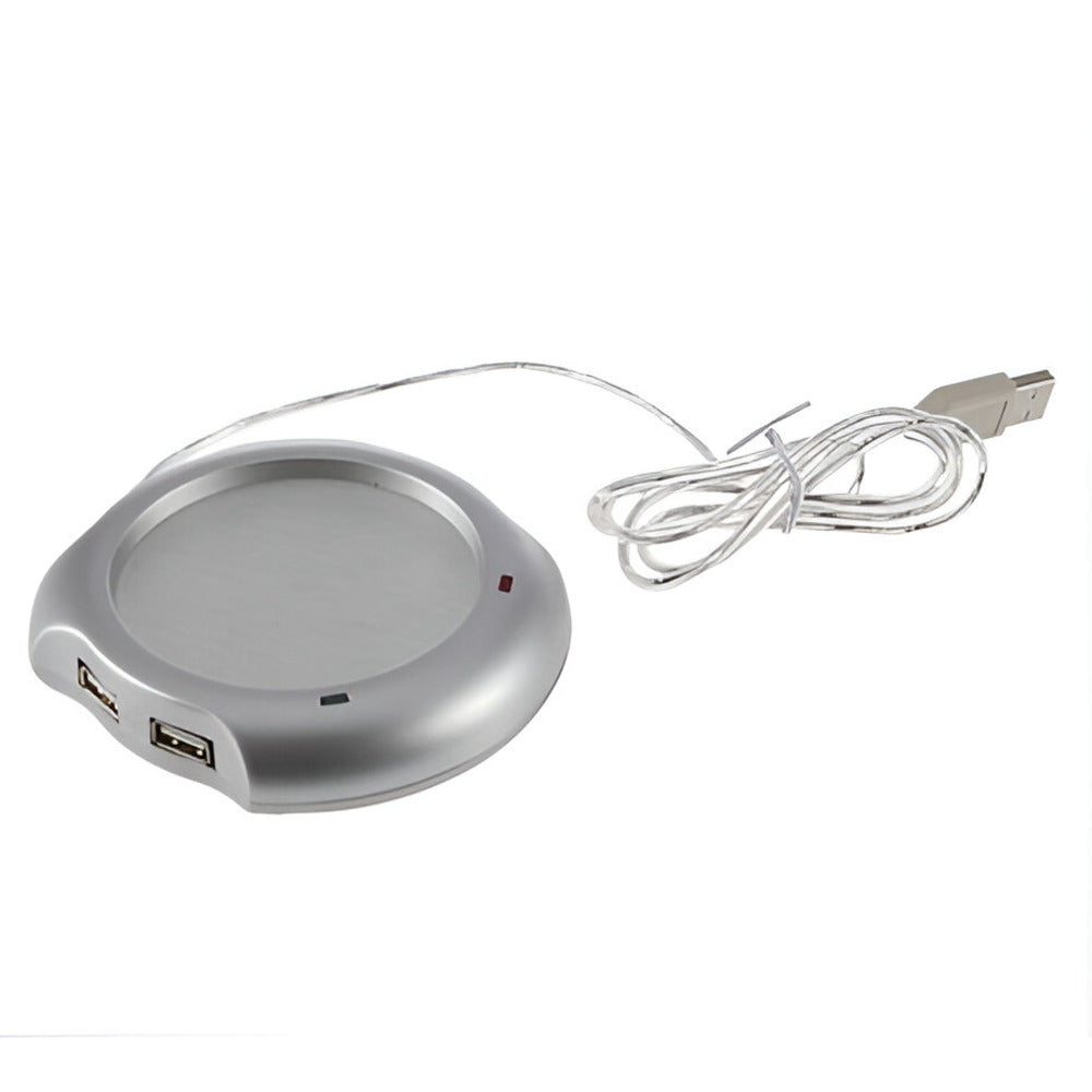 Silver USB hub with a cable on a white background
