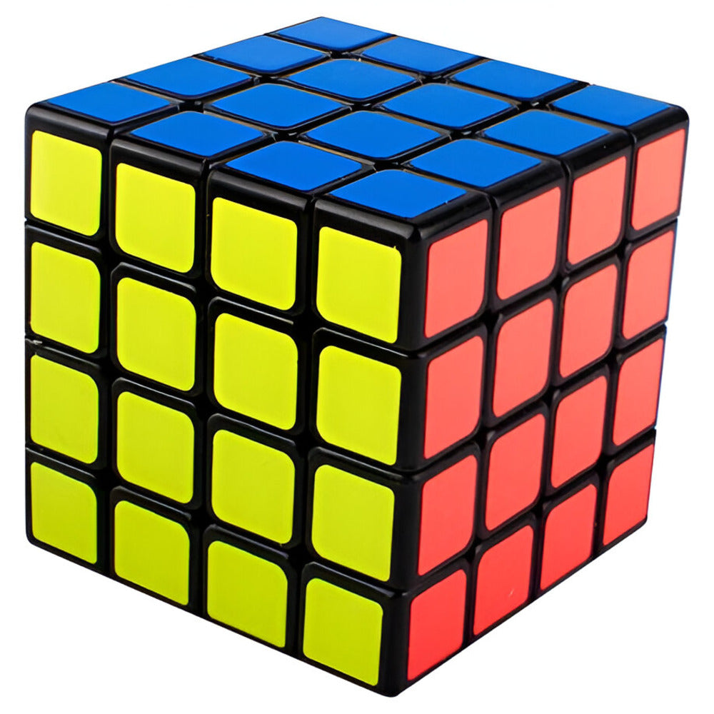 Rubik's Cube with colored squares on a white background / Magic Rubik's Speed Cube 4 x 4