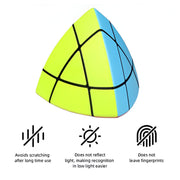 Triangular puzzle cube with green and blue sides on a white background