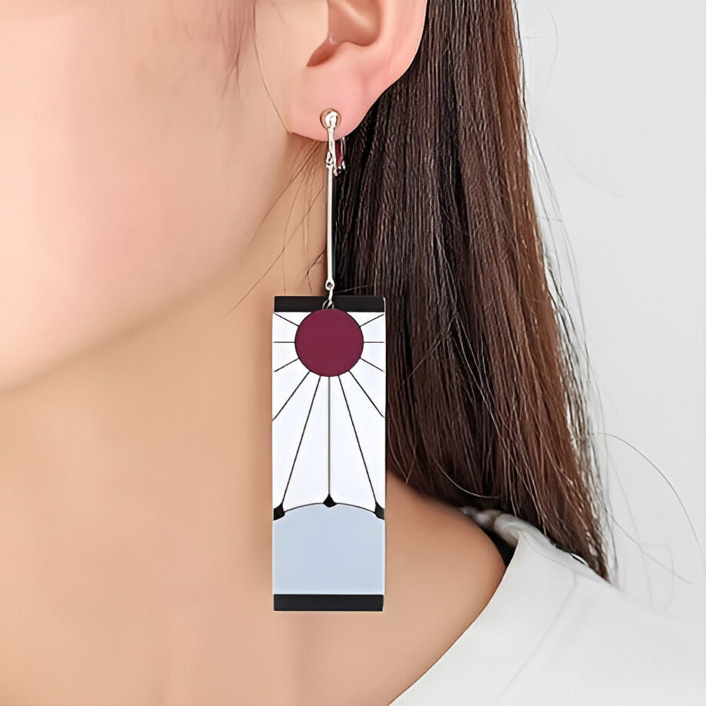 Demon Slayer Tanjiro Hanafuda Clip-On Cosplay Anime Earrings Set