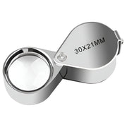 Silver magnifying glass with '30X21MM' marking on a white background / Magnifying Jewelers Eye Loupe - 30x Magnification