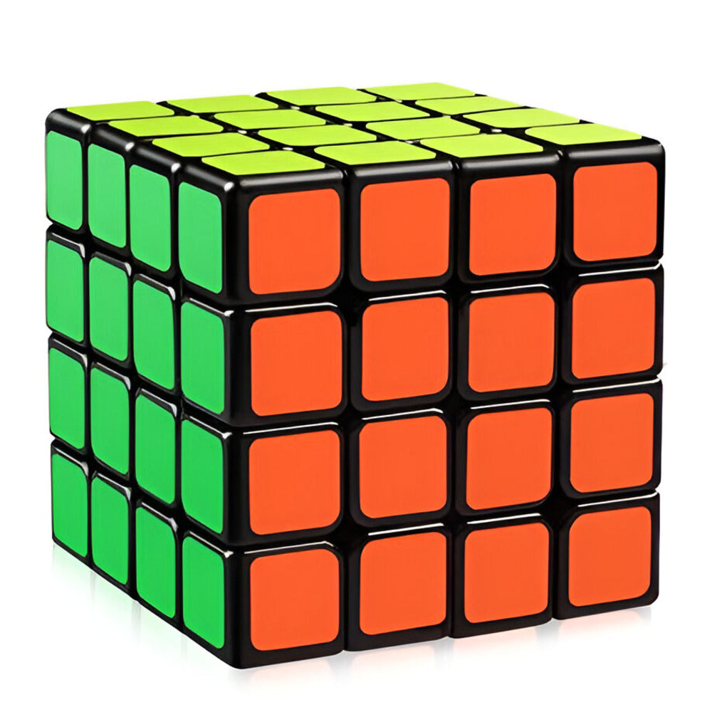 Rubik's Cube with green and orange sides on a white background / Magic Rubik's Speed Cube 4 x 4