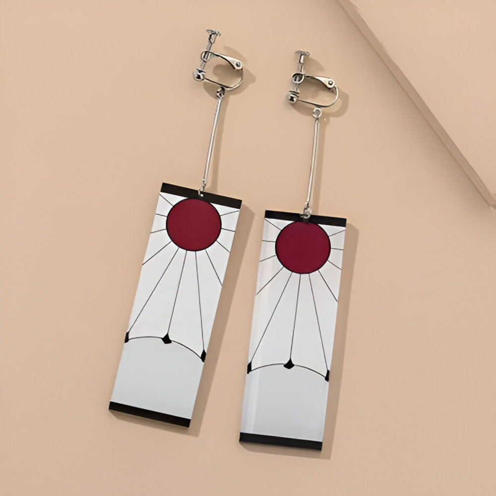 Demon Slayer Tanjiro Hanafuda Clip-On Cosplay Anime Earrings Set