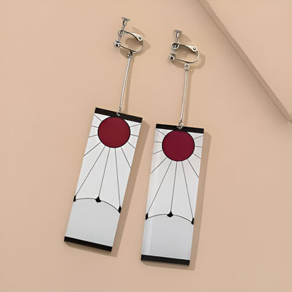 Demon Slayer Tanjiro Hanafuda Clip-On Cosplay Anime Earrings Set
