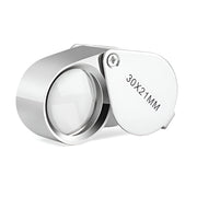 Silver magnifying glass with '30x21mm' marking on a white background / Magnifying Jewelers Eye Loupe - 30x Magnification