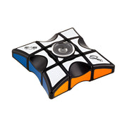 Rubik's-like puzzle with colored sides on a white background