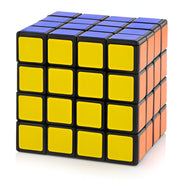 Rubik's Cube with yellow, blue, and orange sides on a white background / Magic Rubik's Speed Cube 4 x 4