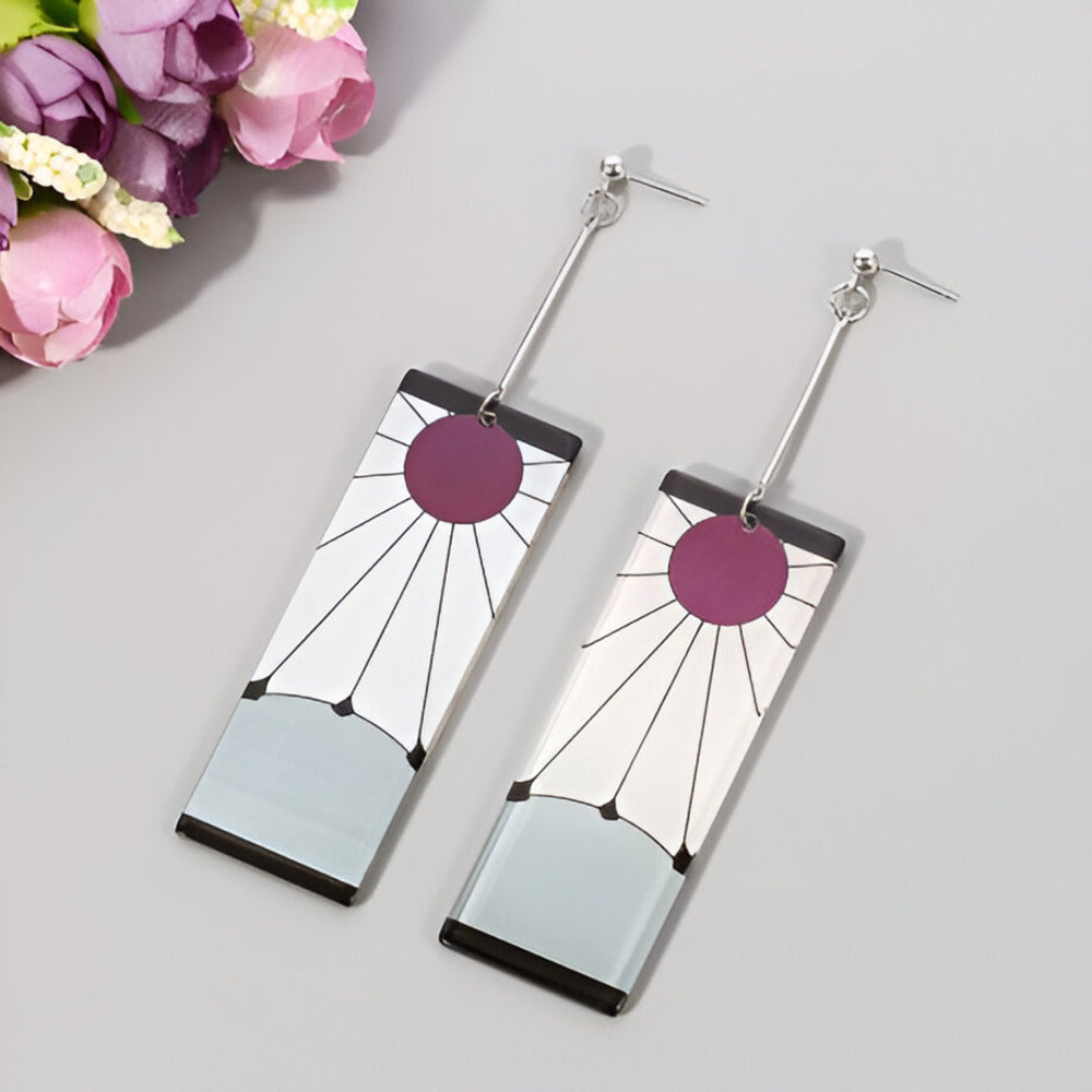 Demon Slayer Tanjiro Hanafuda Clip-On Cosplay Anime Earrings Set