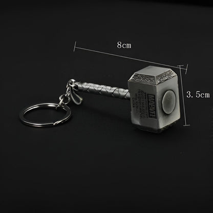 Thor's hammer keychain with measurements on a black background / Marvel Avenger's Thor's Hammer Mjolnir Keychain