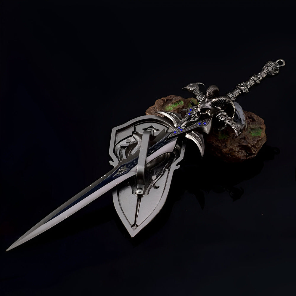 Decorative sword with a shield on a dark background