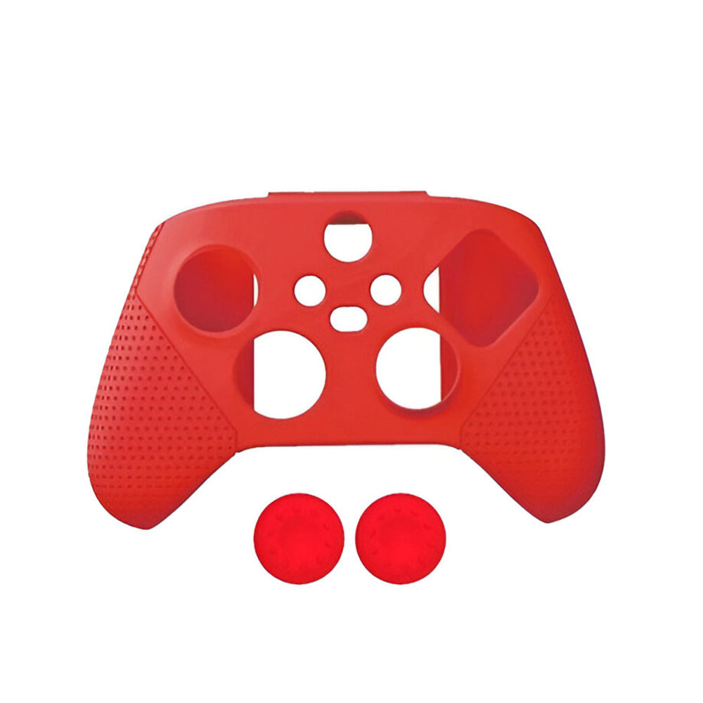Red gaming controller cover with two red buttons on a white background Dobe TYX-0626 Xbox Series SX Controller Skin and Thumb Grip Covers
