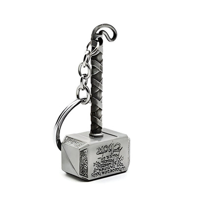 Metallic hammer keychain with detailed design on a white background / Marvel Avenger's Thor's Hammer Mjolnir Keychain