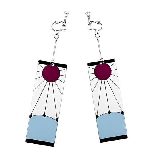 Demon Slayer Tanjiro Hanafuda Clip-On Cosplay Anime Earrings Set