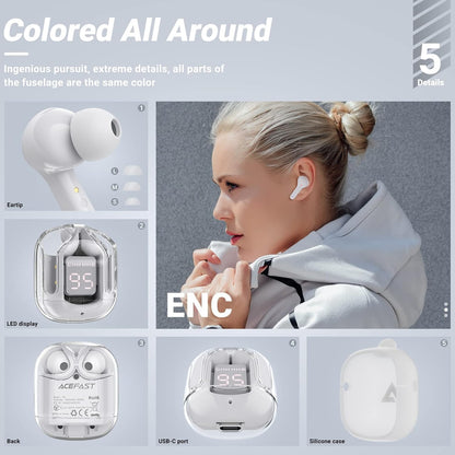 ACEFAST T6 ENC Wireless Earbuds (LED Display, 4‑Mic Calls, 20h Playtime)