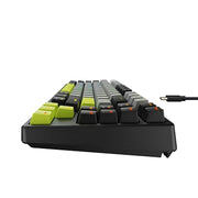 Mechanical keyboard with green and black keys on a white background