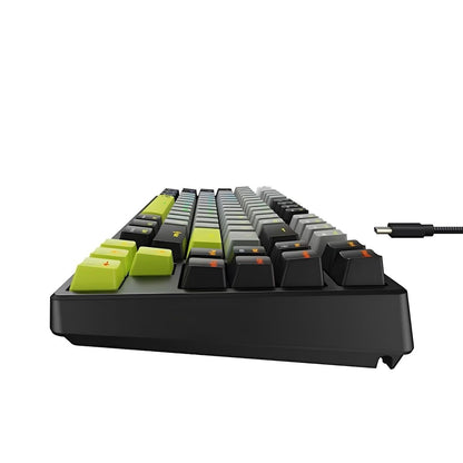 Mechanical keyboard with green and black keys on a white background