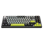 Mechanical keyboard with gray and green keys on a white background