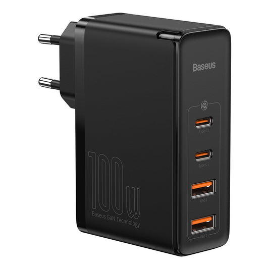 Baseus GaN2 Pro 100W Quick Charger with 4 Ports, 2 USB-C + 2 USB EU Black