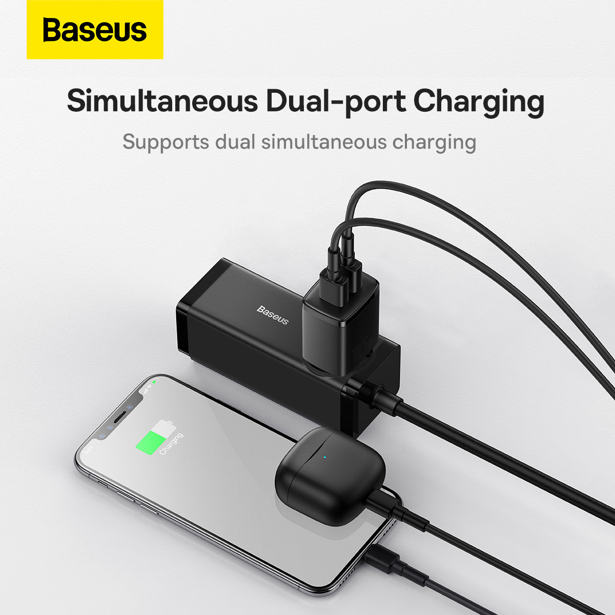 Baseus Compact Quick Dual-Port Charger 10.5W, 2x USB Type-A - Black