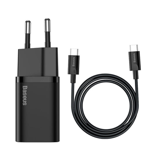 Baseus Super Si 25W Quick Charger and 1M Type C to Type C Cable - Black