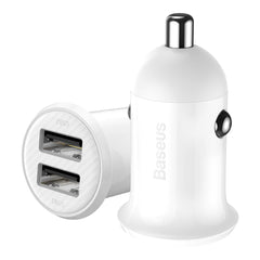 Baseus Grain Pro Series Smart Fast Charge Dual USB 4.8A 12V-24V Car Charger White