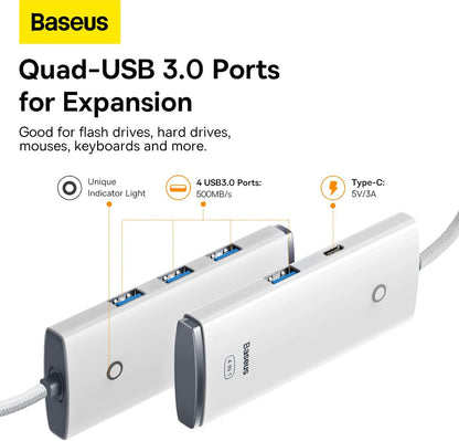 Baseus Lite Series 4-Port USB-A HUB Adapter (USB-A to USB-A 3.0 x4) - 25cm