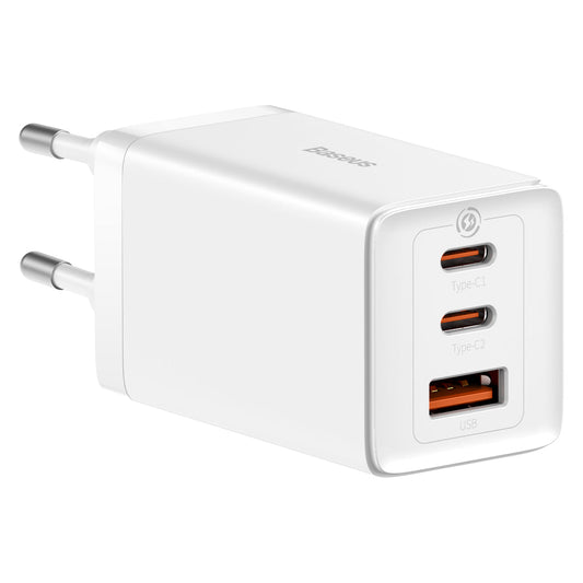 Baseus GaN5 Pro 65W Fast Charger with 3 Ports, 2 USB-C + USB-A EU - White