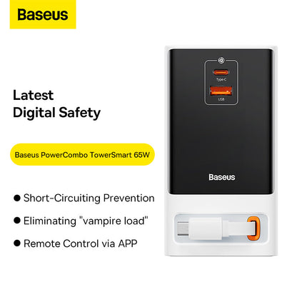 Baseus PowerCombo Series 65W Digital PowerStrip with Retractable-C Cable - Smart Version