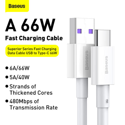 Baseus Superior Series Fast Charging and Data Cable USB to Type-C 66W 2M White